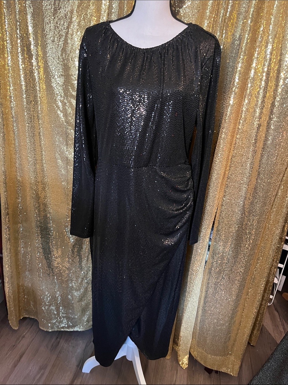 Michael Kors Black Long Sleeve Sequin Evening Dress